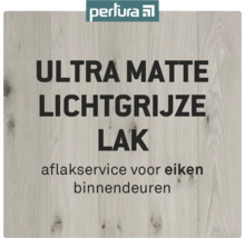 Perlura Logo. Ultra matte, lichtgrijze lak, lakservice voor eiken binnendeuren.