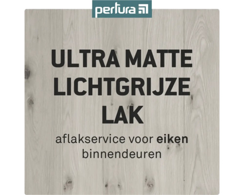Perlura Logo. Ultra matte, lichtgrijze lak, lakservice voor eiken binnendeuren.