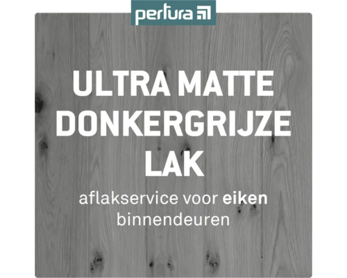 Perlura Logo. Ultra Matte Donkergrijze Lak voor eiken binnendeuren