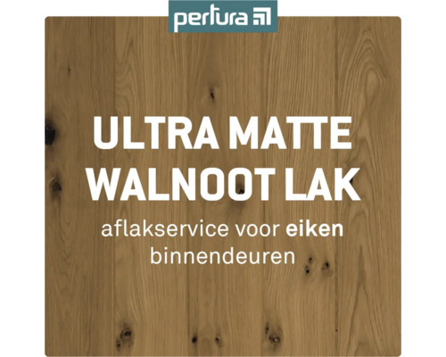 Perlura Logo. Ultra matte walnootlak voor eiken binnendeuren.