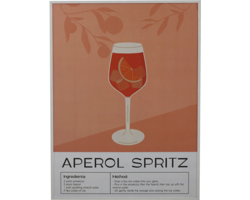 Decopaneel Aperol spritz cocktail rood 30x40 cm Afbeelding van een Aperol Spritz recept met ingrediënten en bereidingswijze