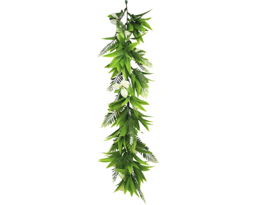 Kunstbloemslinger met groene bladeren en witte bloemen