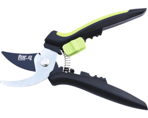 Tuinschaar met veermechanisme en for_q logo