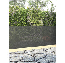 Schutting in de tuin met planten en mozaïekvloer