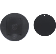 Onderkant van een ledlamp met batterijcompartiment en magnetische functie, plus afdekking met ophanggat