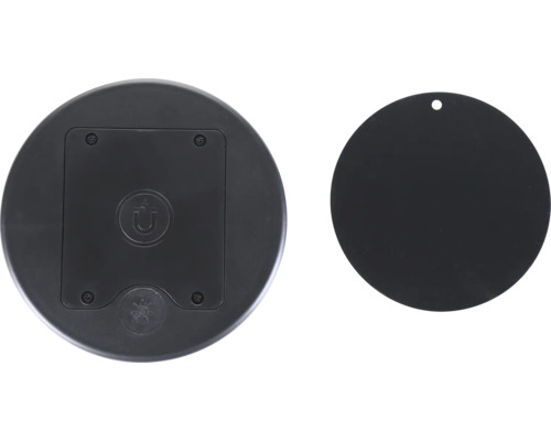 Onderkant van een ledlamp met batterijcompartiment en magnetische functie, plus afdekking met ophanggat