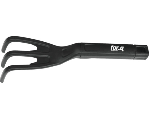 Tuinkrabber met drie tanden en for_q logo