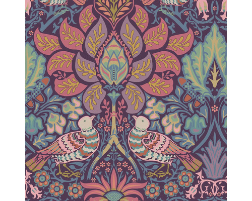 Behang met vogel-, bloemen- en bladerpatroon