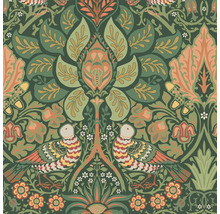 Behang met bloemmotief, vogels en bladeren