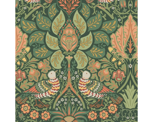 Behang met bloemmotief, vogels en bladeren