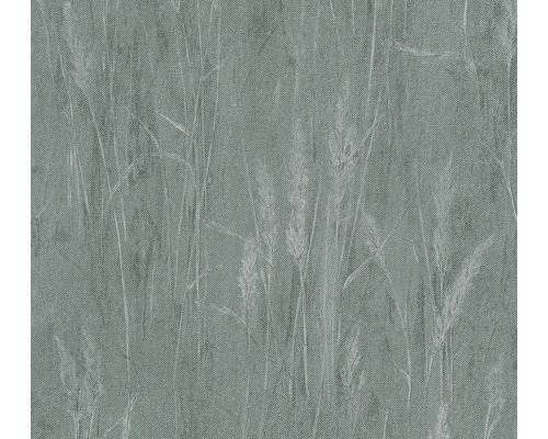 A.S. CRÉATION Vliesbehang 79094-1 Hygge 3 bloemen bladeren metaal groen grijs Behang met grassenmotief