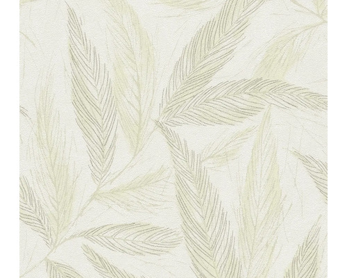 A.S. CRÉATION Vliesbehang 79096-1 Hygge 3 bladeren metaal crème groen zilver Behang met bladerpatroon