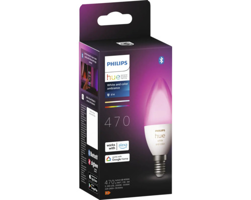 Philips Hue White en Color Ambiance lamp E14 in productverpakking