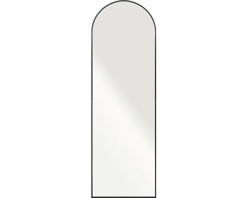 Spiegel halfrond aluminium zwart 50x160 cm Passpiegel met afgeronde bovenkant en smalle lijst