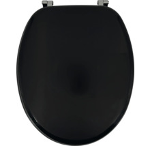 Zwarte toiletbril met chromen scharnieren