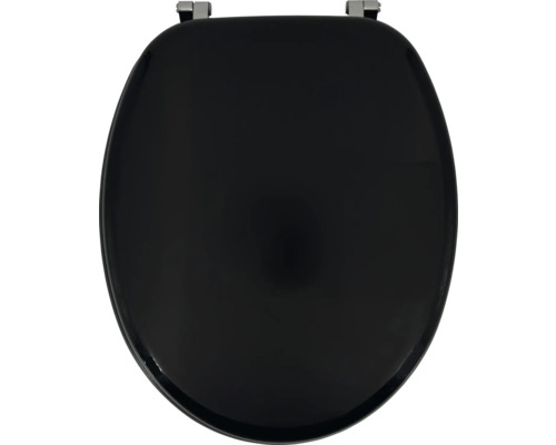 Zwarte toiletbril met chromen scharnieren