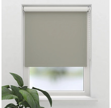 Overzicht van een raam met een grijs rolgordijn