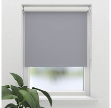 Grijs rolgordijn op het raam met planten in de kamer