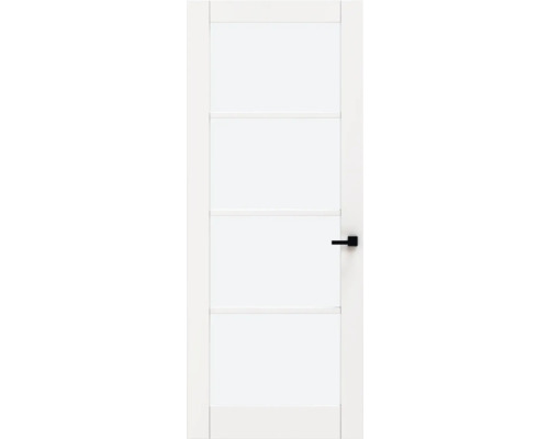 Witte binnendeur met vier vlakken en zwarte deurklink