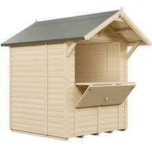 Houten verkoopkraam met open toonbank