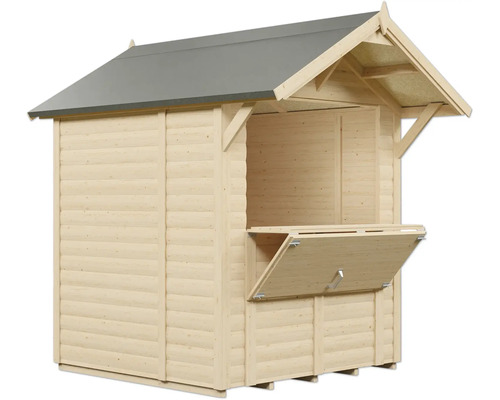 Houten verkoopkraam met open toonbank