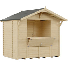 Houten marktkraam met open toonbank
