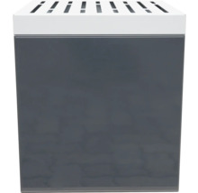 Grijze afvalbak met witte deksel en sleufopeningen