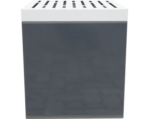 Grijze afvalbak met witte deksel en sleufopeningen