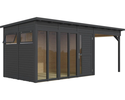 Modern tuinhuis met raam, deur en overkapping