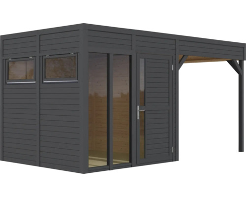 Modern tuinhuis met ramen, deur en overkapping