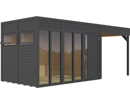 Modern tuinhuis met aanbouw, ramen en deur