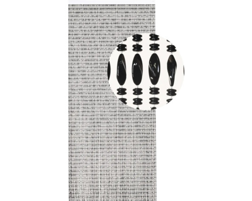 Kralengordijn met zwarte, langwerpige kralen en houten afstandhouders