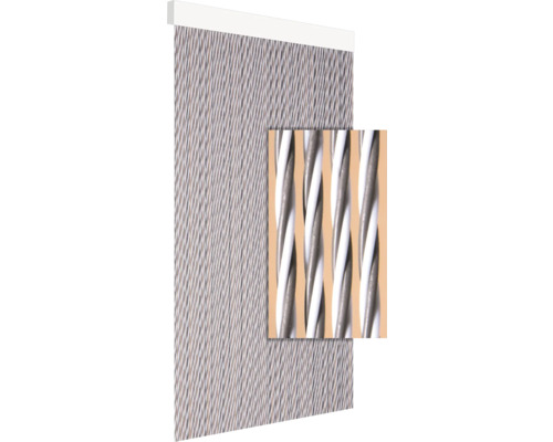 Metalen gordijn met witte ophangrail als insectenbescherming