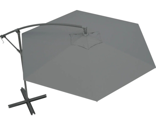 Grijze zweefparasol met voet voor de tuin