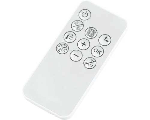 Witte afstandsbediening met diverse knoppen voor de bediening van een apparaat