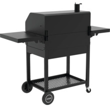 Zwarte houtskoolgrill met opbergplanken en wielen