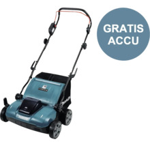 Makita gazonverticuteermachine met de melding Gratis batterij