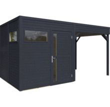 Houten tuinhuis met raam en aanbouw