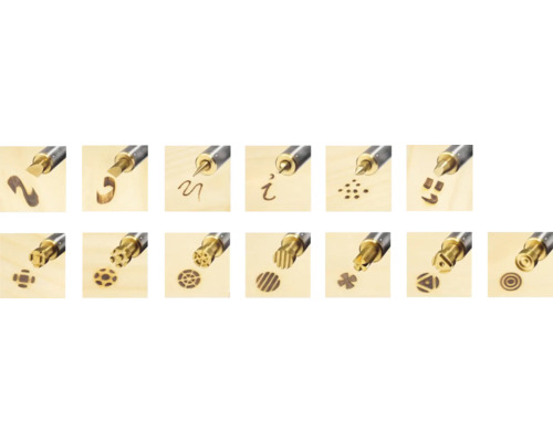 Diverse brandstempels voor een soldeerbout in gebruik