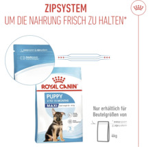 Royal Canin Puppy Maxi hondenvoer met rits systeem om het voer vers te houden. Alleen verkrijgbaar voor zakformaten van 4 kilogram.