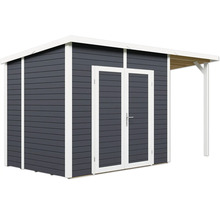 Tuinhuis met dubbele deur en overkapping
