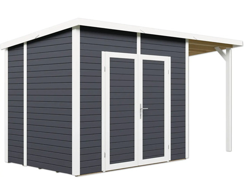 Tuinhuis met dubbele deur en overkapping