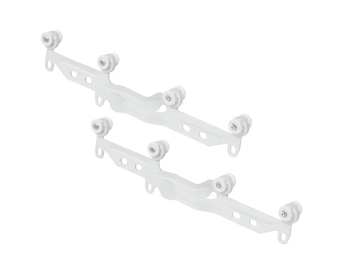 Twee witte rolluikbandgeleiders met rollen