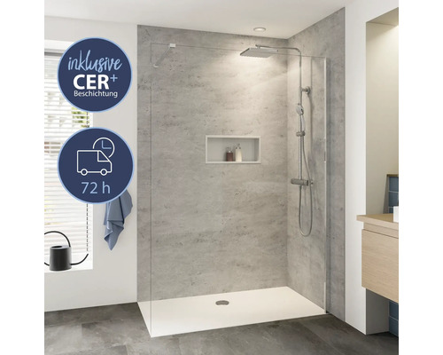 BREUER Inloopdouche Panorama Express Q72 chroom 140 cm helder glas Inloopdouche met douchebak, douchearmatuur en ingebouwde plank