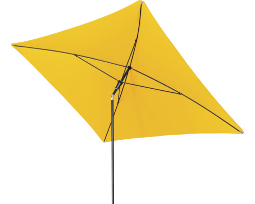 Gele rechthoekige parasol met zwart frame