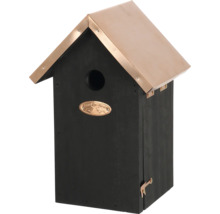 Vogelhuis met metalen dak en toegangsopening