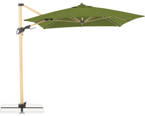Vrijstaande parasol met houten frame en groen parasoldoek