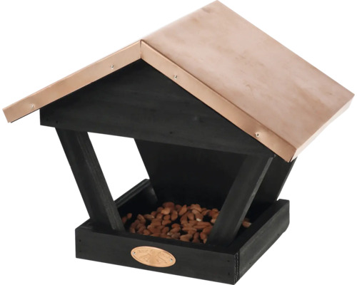 Houten vogelhuis met voer