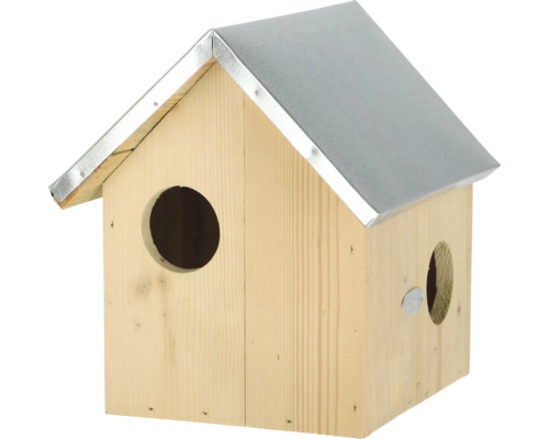 Houten vogelhuisje met metalen dak