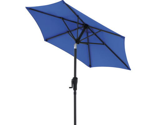 Blauwe rechthoekige parasol met slinger mechanisme